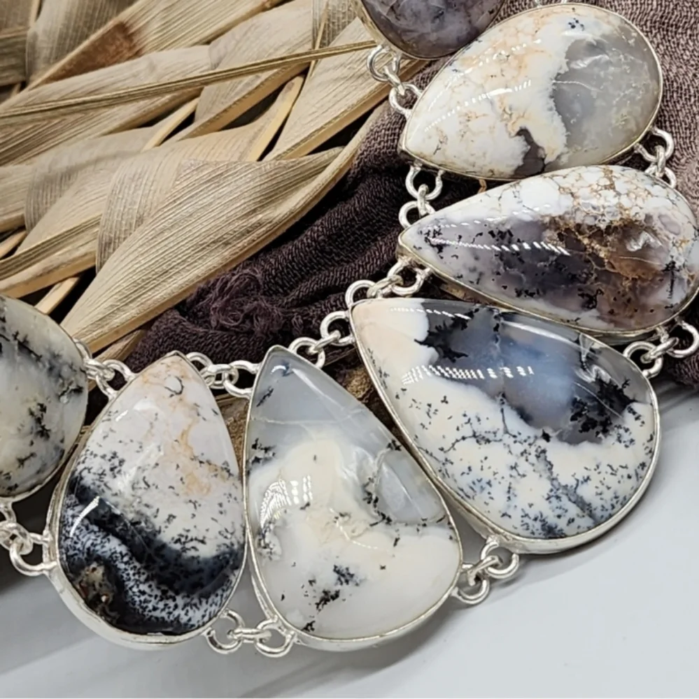 Genuine Stone DOLOMITE Crystals SILVER 925 Heavy Chain Necklace Unique Jewelry